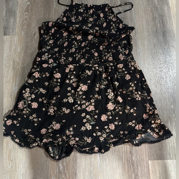 American Eagle Outfitters Pants - American Eagle Outfitters Black Floral Romper with Pink Flowers